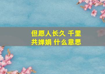 但愿人长久 千里共婵娟 什么意思